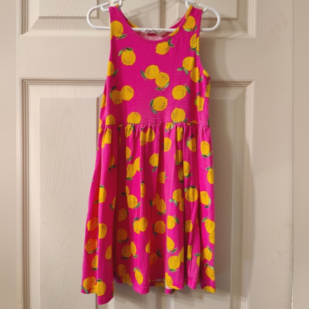 Girls' pink casual dress with lemons